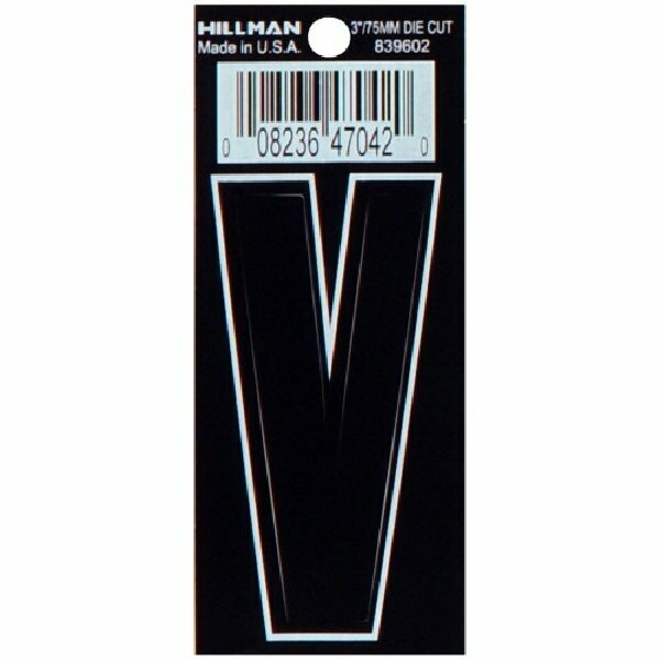 Hillman Letter, Character: V, 3 in H Character, Black/White Character, Black Background, Vinyl 839602